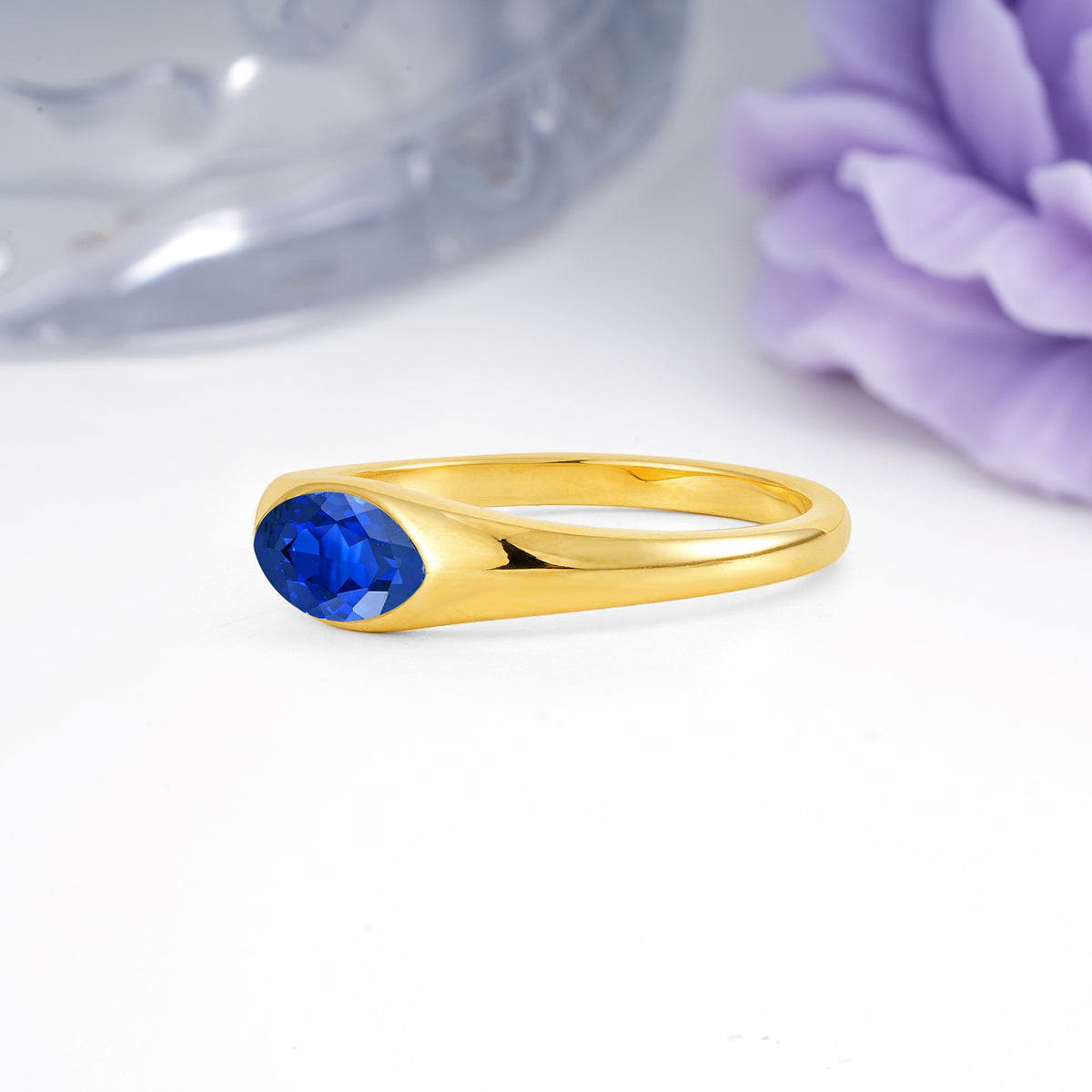 Unique Inset Marquise Cut Sapphire Engagement Ring - Additional view