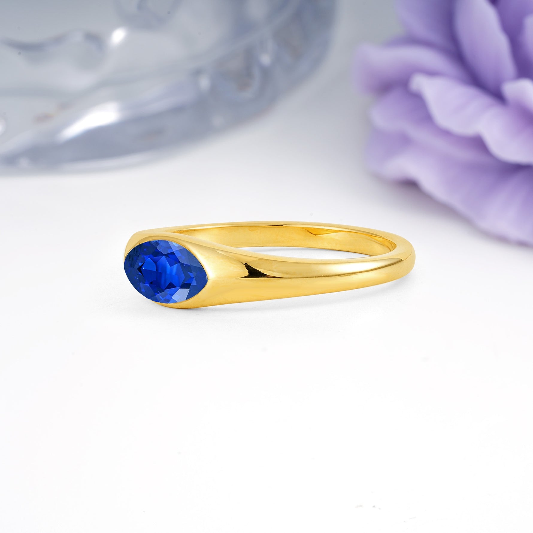 Unique Inset Marquise Cut Sapphire Engagement Ring - Additional view