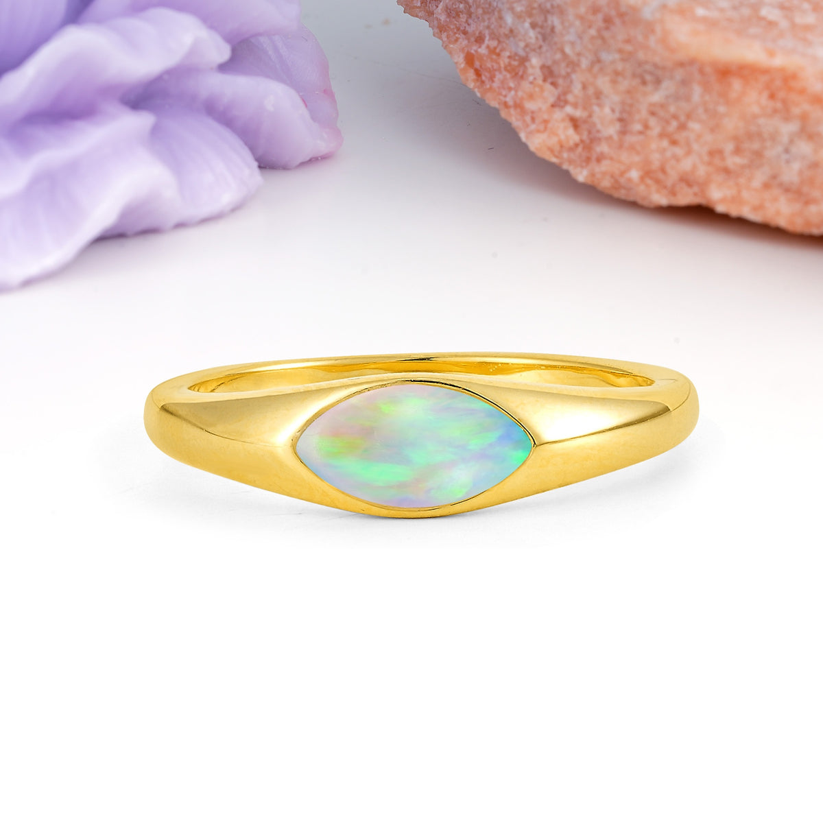 Unique Inset Marquise Cut Fire Opal Engagement Ring - Additional view