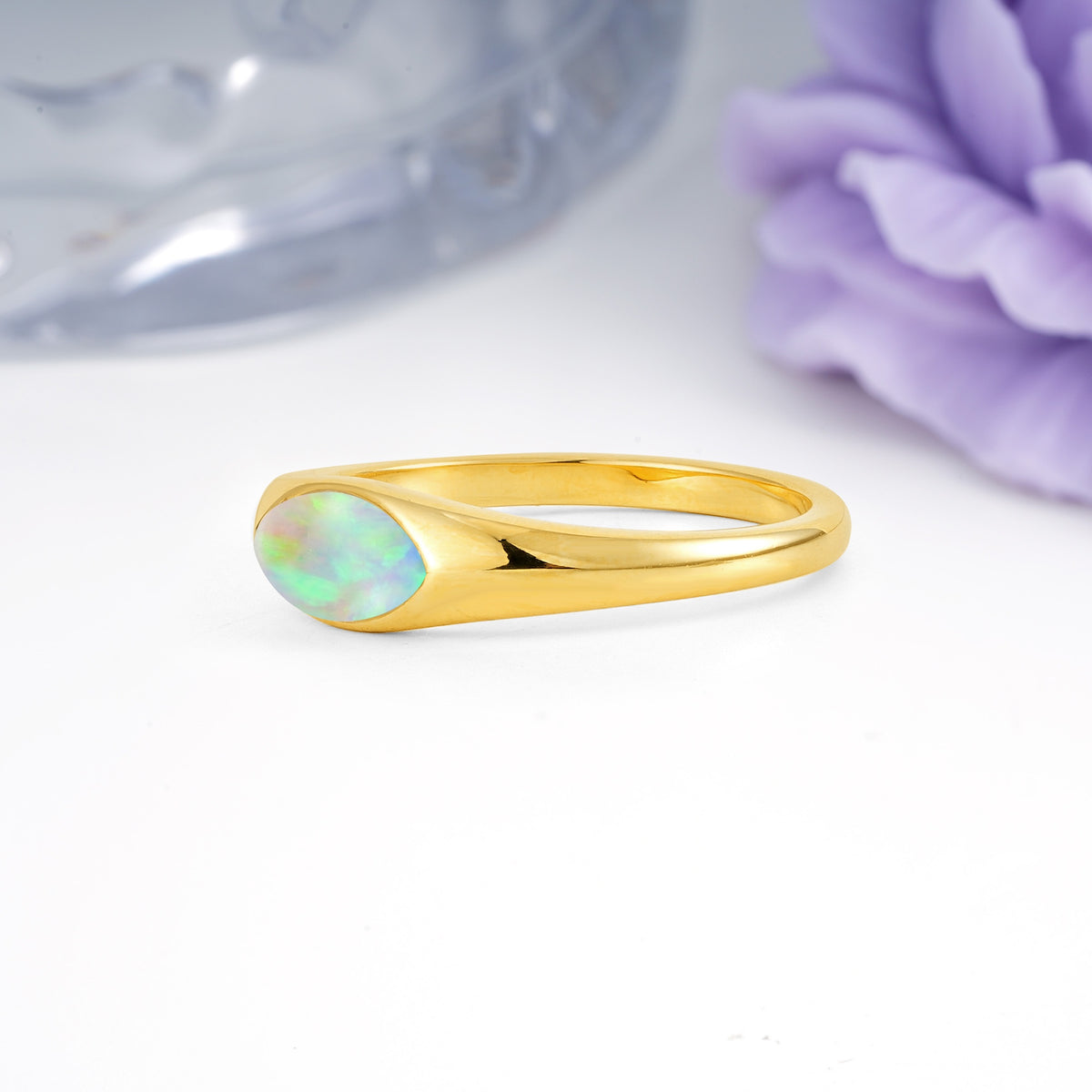 Unique Inset Marquise Cut Fire Opal Engagement Ring - Additional view