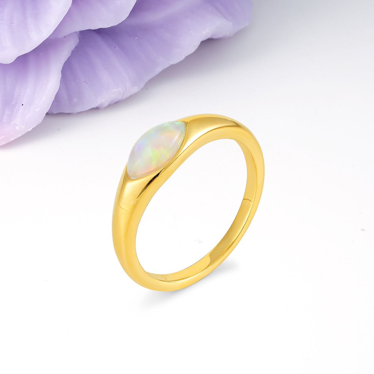 Unique Inset Marquise Cut Fire Opal Engagement Ring - Additional view
