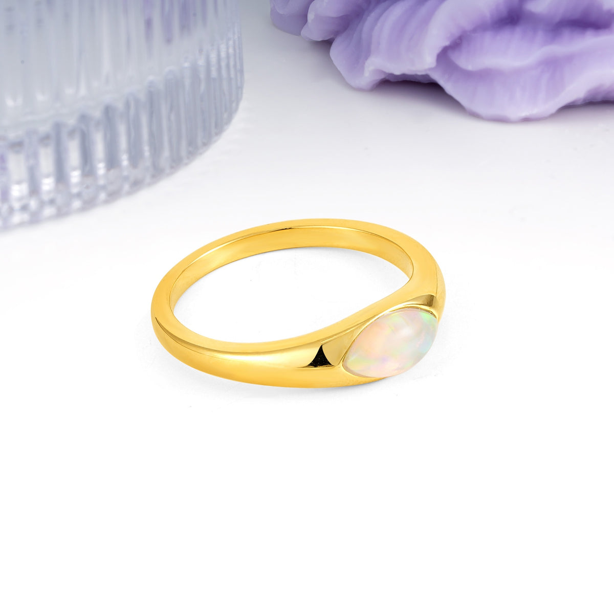 Unique Inset Marquise Cut Fire Opal Engagement Ring - Additional view