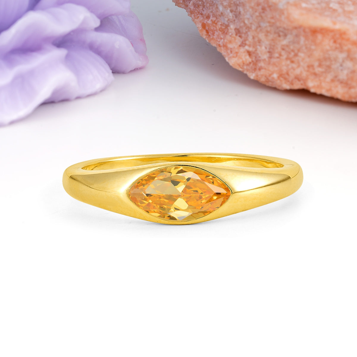 Unique Inset Marquise Cut Citrine Engagement Ring - Additional view