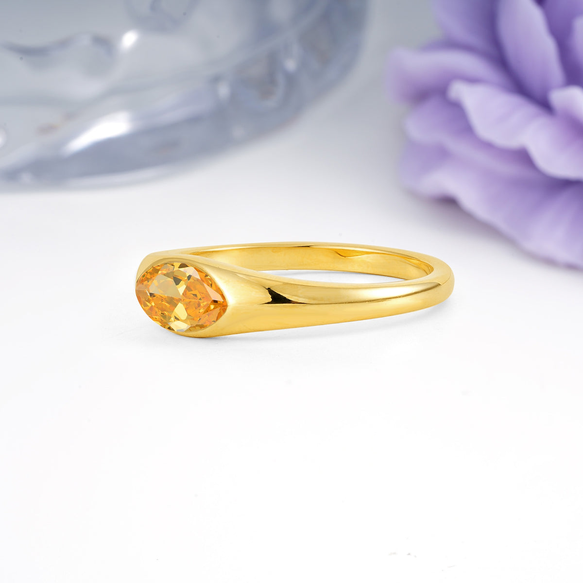 Unique Inset Marquise Cut Citrine Engagement Ring - Additional view