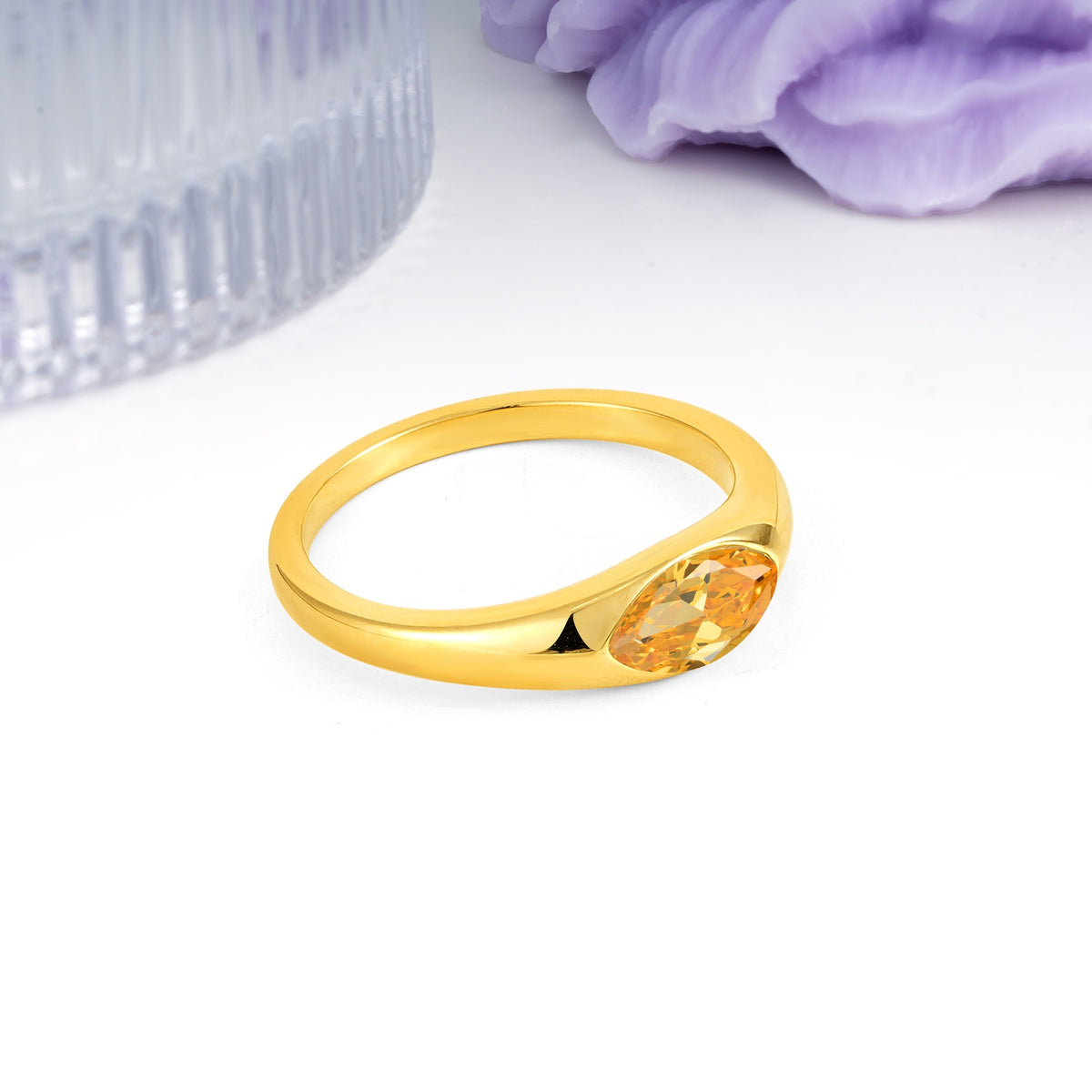 Unique Inset Marquise Cut Citrine Engagement Ring - Additional view