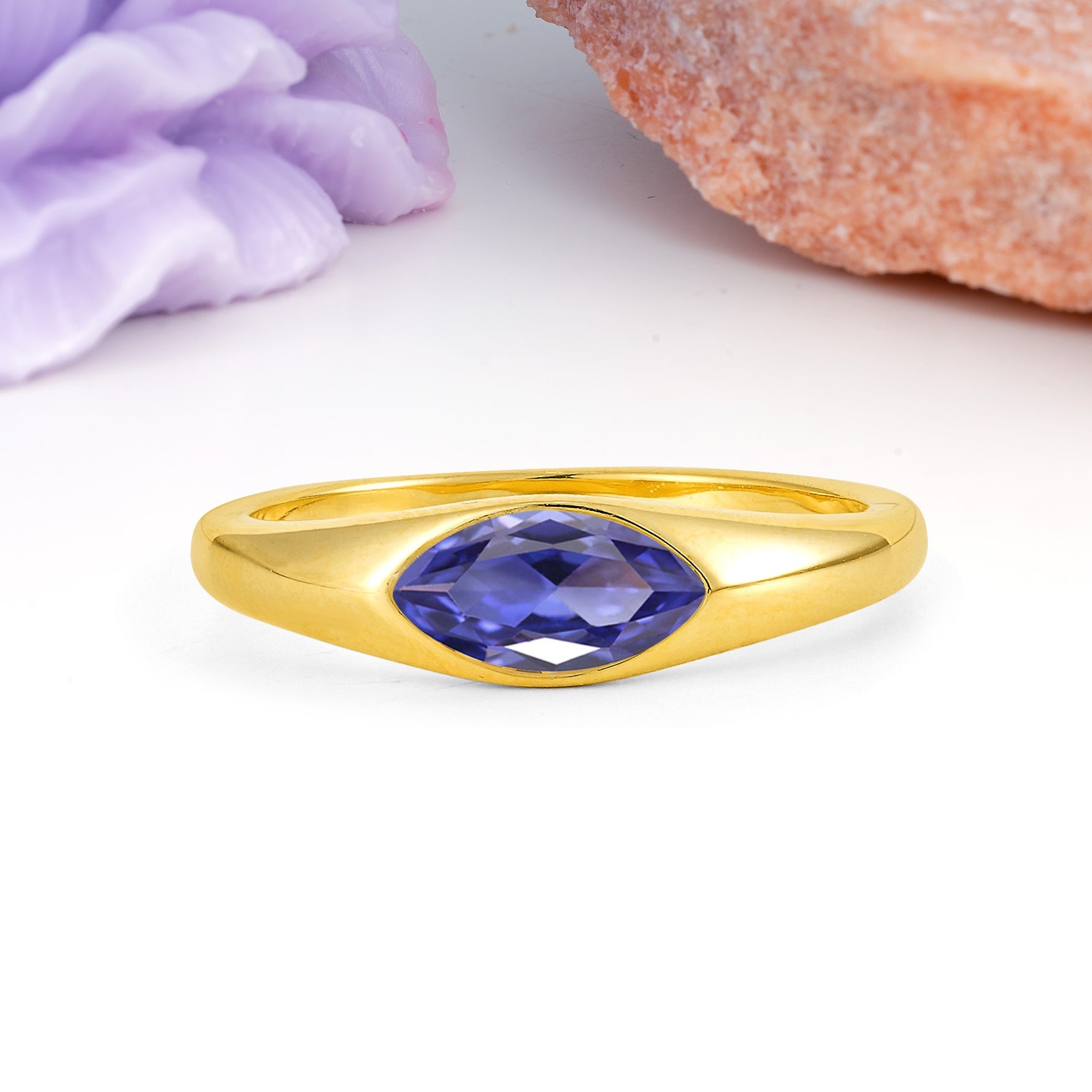 Unique Inset Marquise Cut Tanzanite Engagement Ring - Additional view