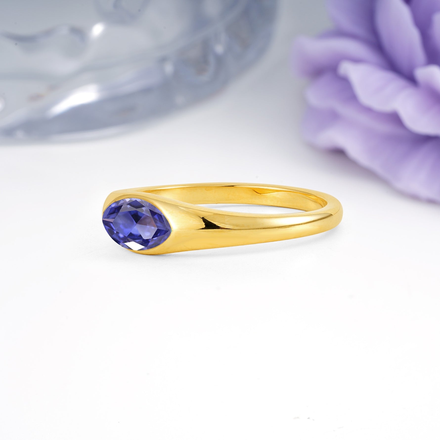 Unique Inset Marquise Cut Tanzanite Engagement Ring - Additional view