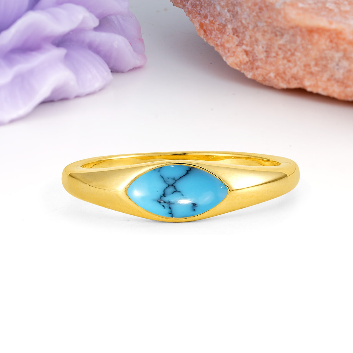 Unique Inset Marquise Cut Turquoise Engagement Ring - Additional view