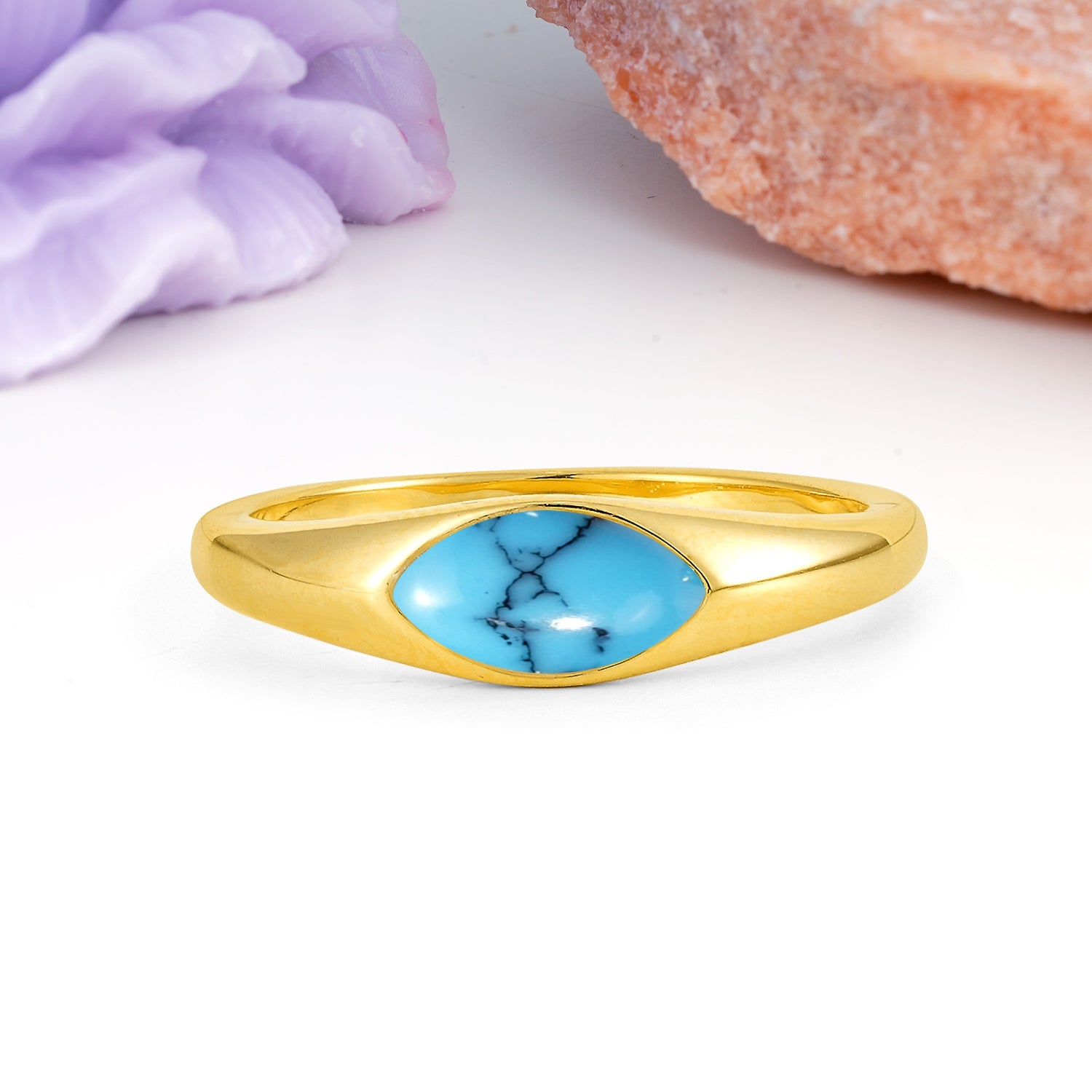 Unique Inset Marquise Cut Turquoise Engagement Ring - Additional view