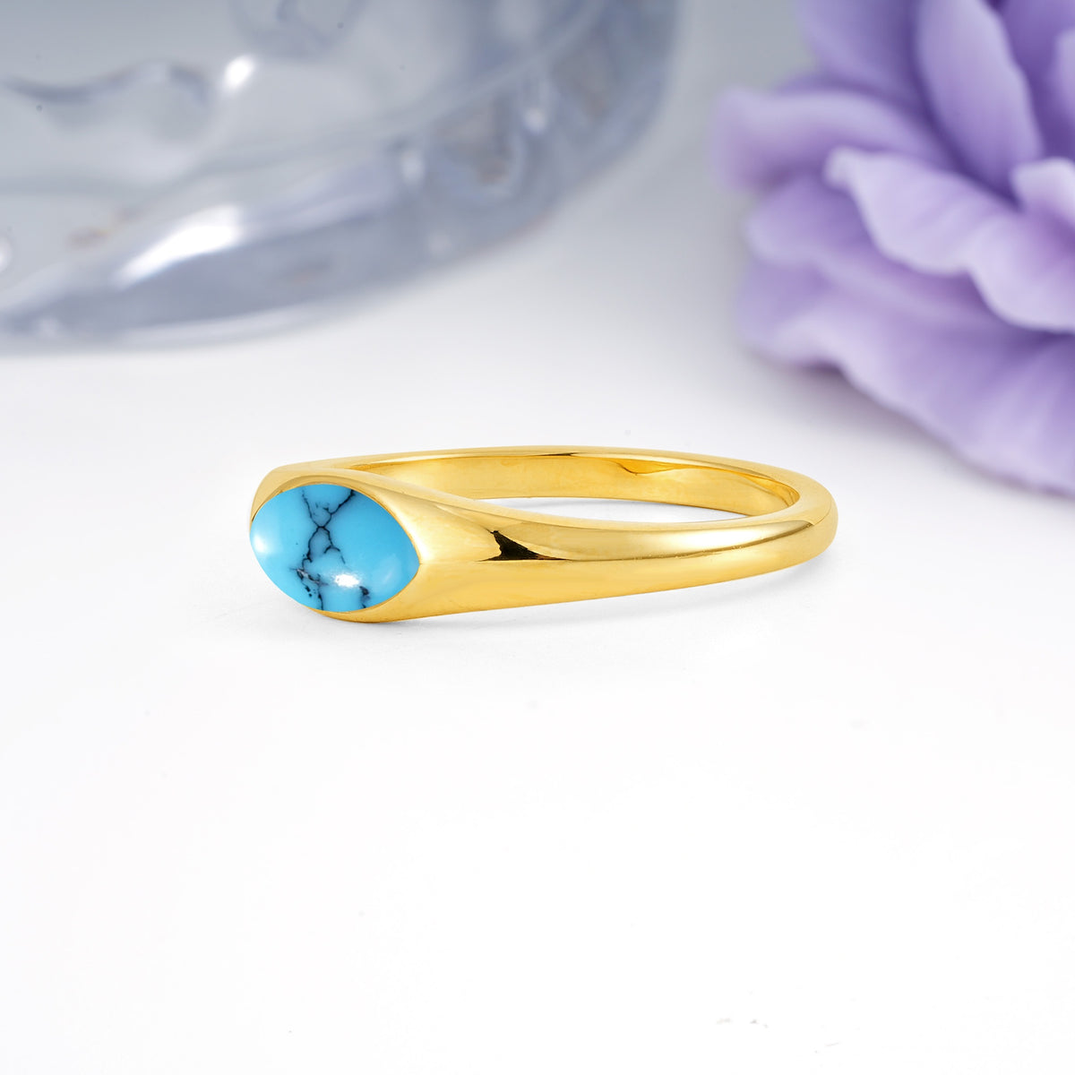 Unique Inset Marquise Cut Turquoise Engagement Ring - Additional view