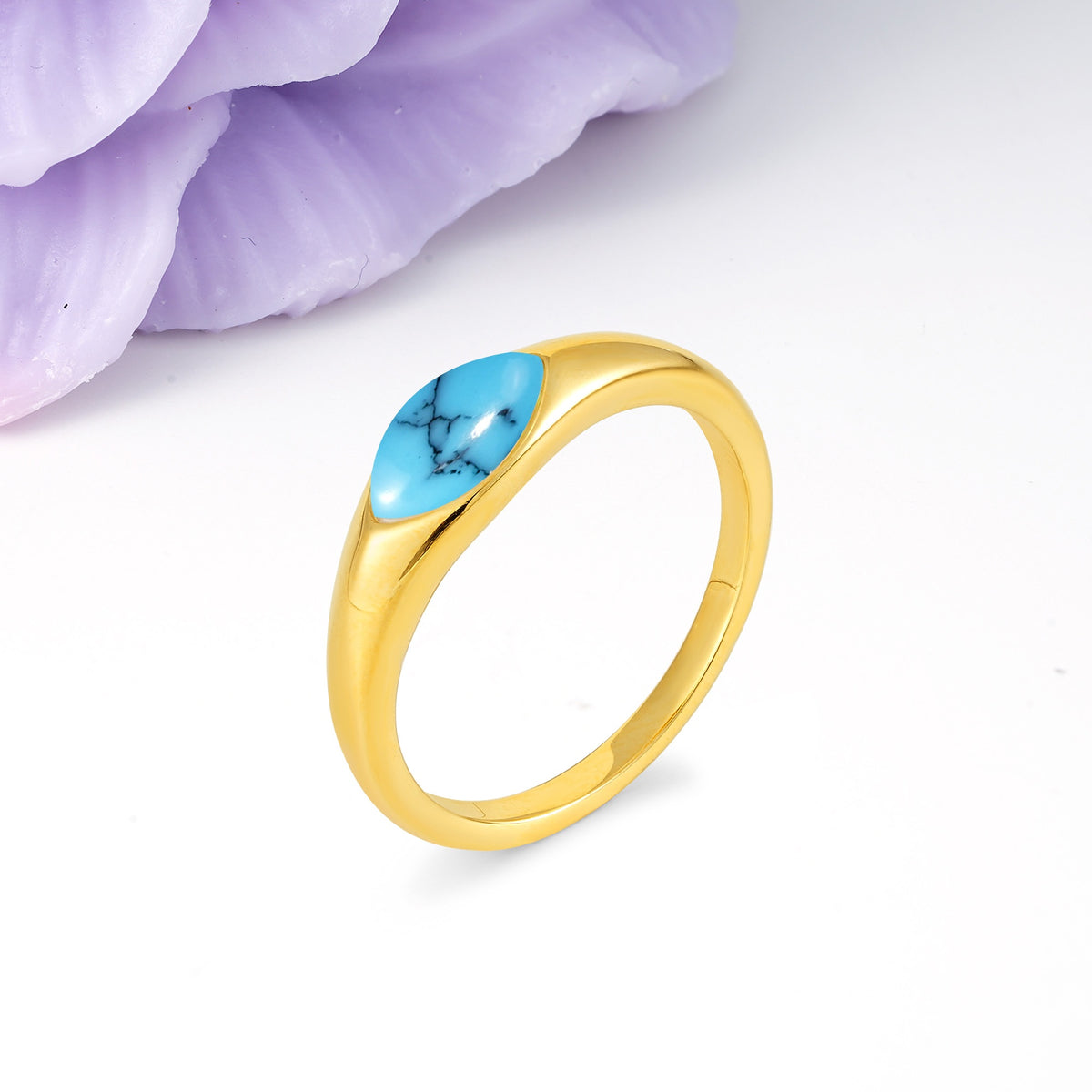 Unique Inset Marquise Cut Turquoise Engagement Ring - Additional view