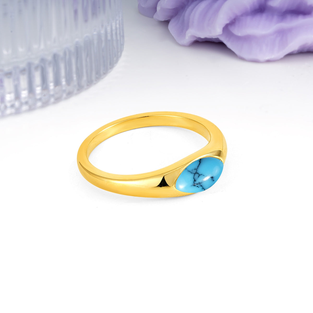 Unique Inset Marquise Cut Turquoise Engagement Ring - Additional view