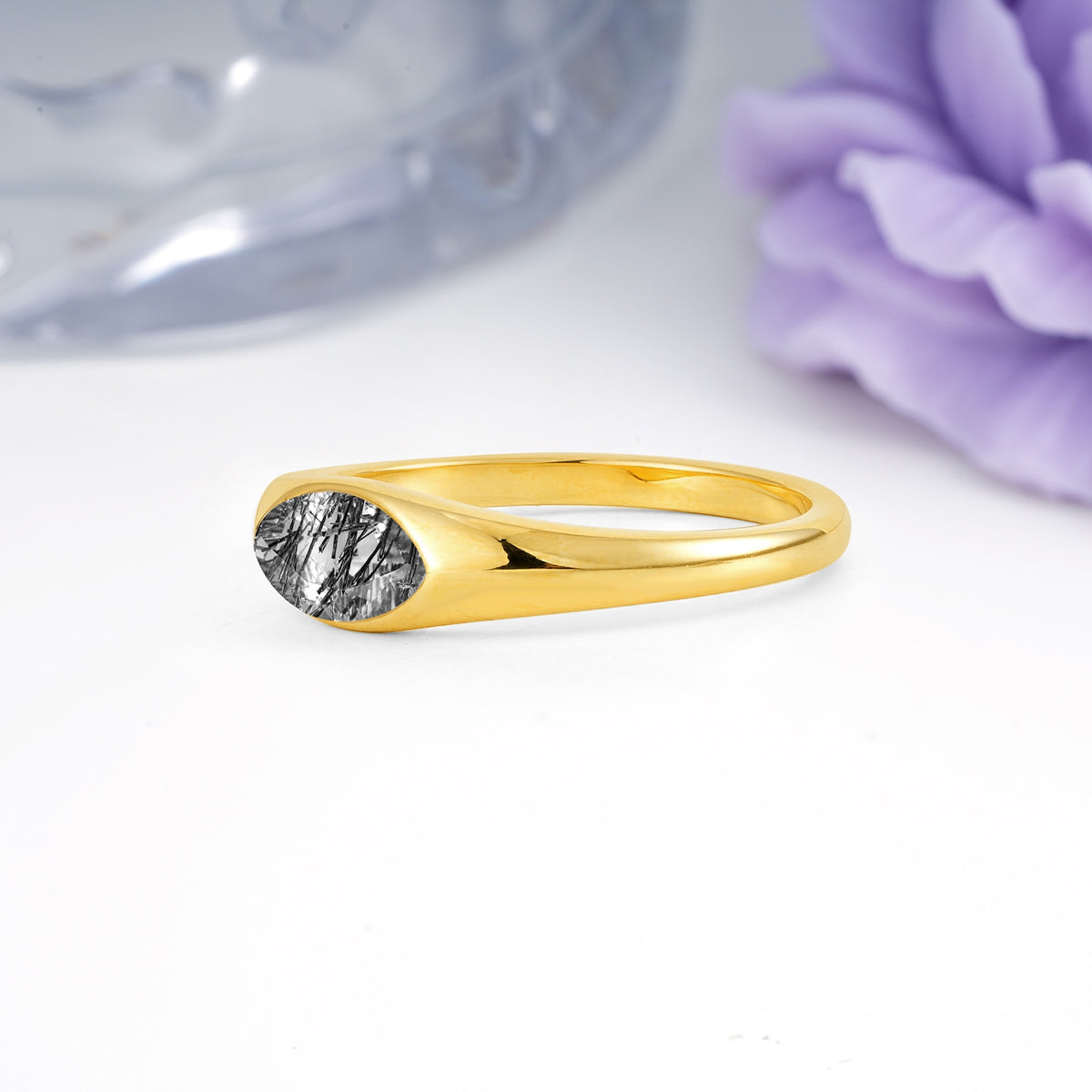 Unique Inset Marquise Cut Black Rutilated Quartz Engagement Ring - Additional view