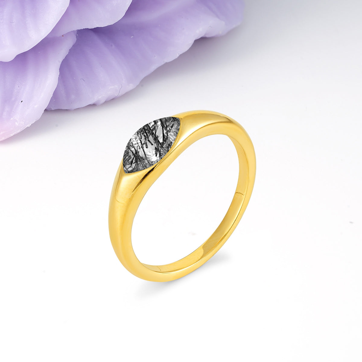 Unique Inset Marquise Cut Black Rutilated Quartz Engagement Ring - Additional view