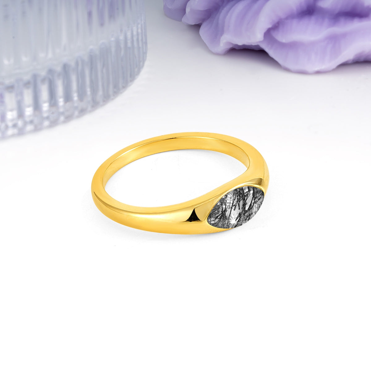 Unique Inset Marquise Cut Black Rutilated Quartz Engagement Ring - Additional view