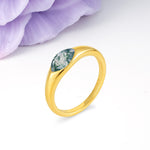 Unique Inset Marquise Cut Moss Agate Engagement Ring - Additional view