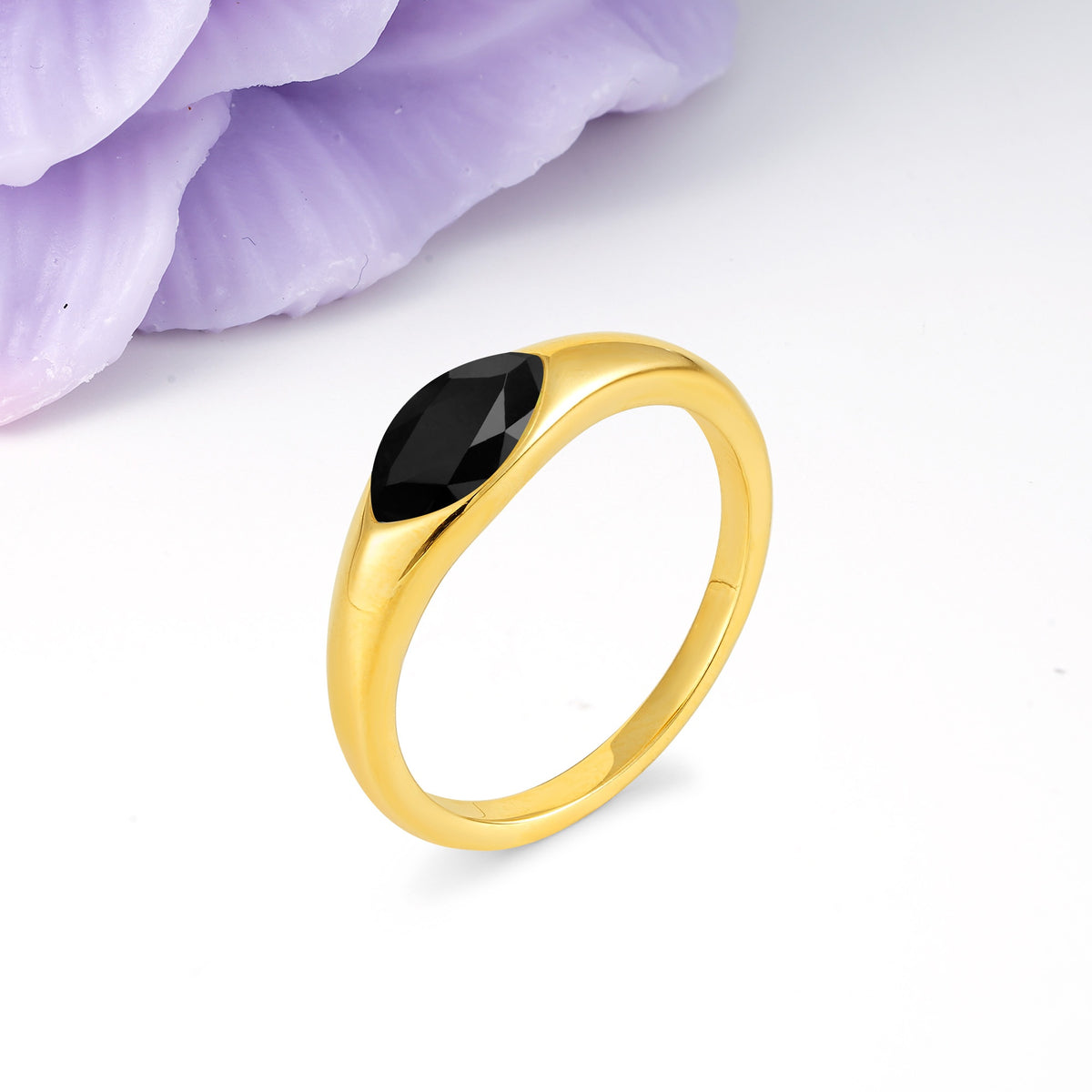 Unique Inset Marquise Cut Black Onyx Engagement Ring - Additional view