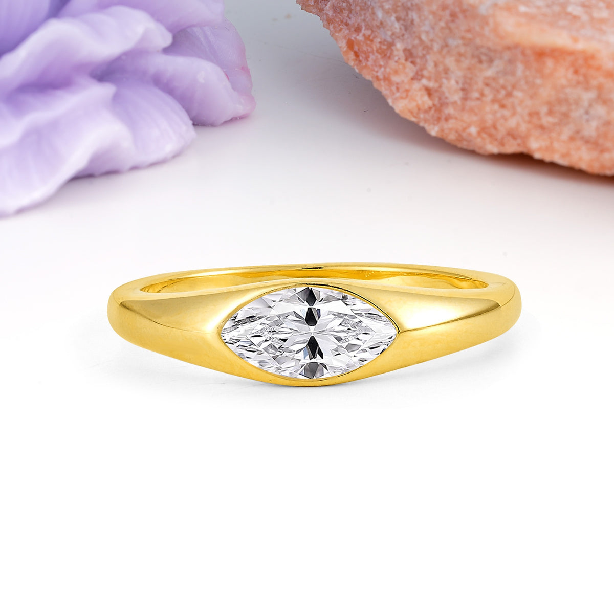 Unique Inset Marquise Cut Lab Diamond Engagement Ring - Additional view