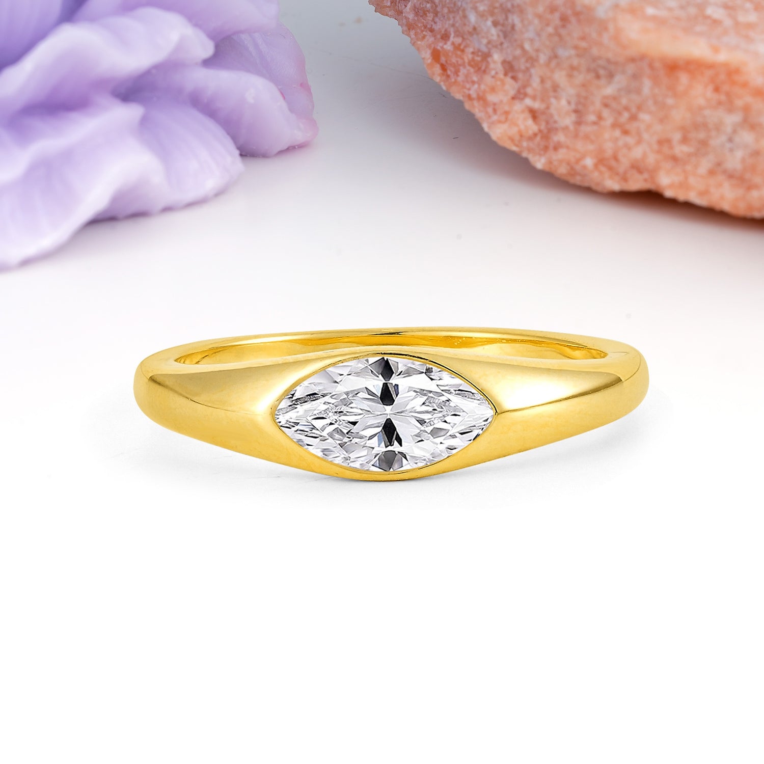 Unique Inset Marquise Cut Lab Diamond Engagement Ring - Additional view