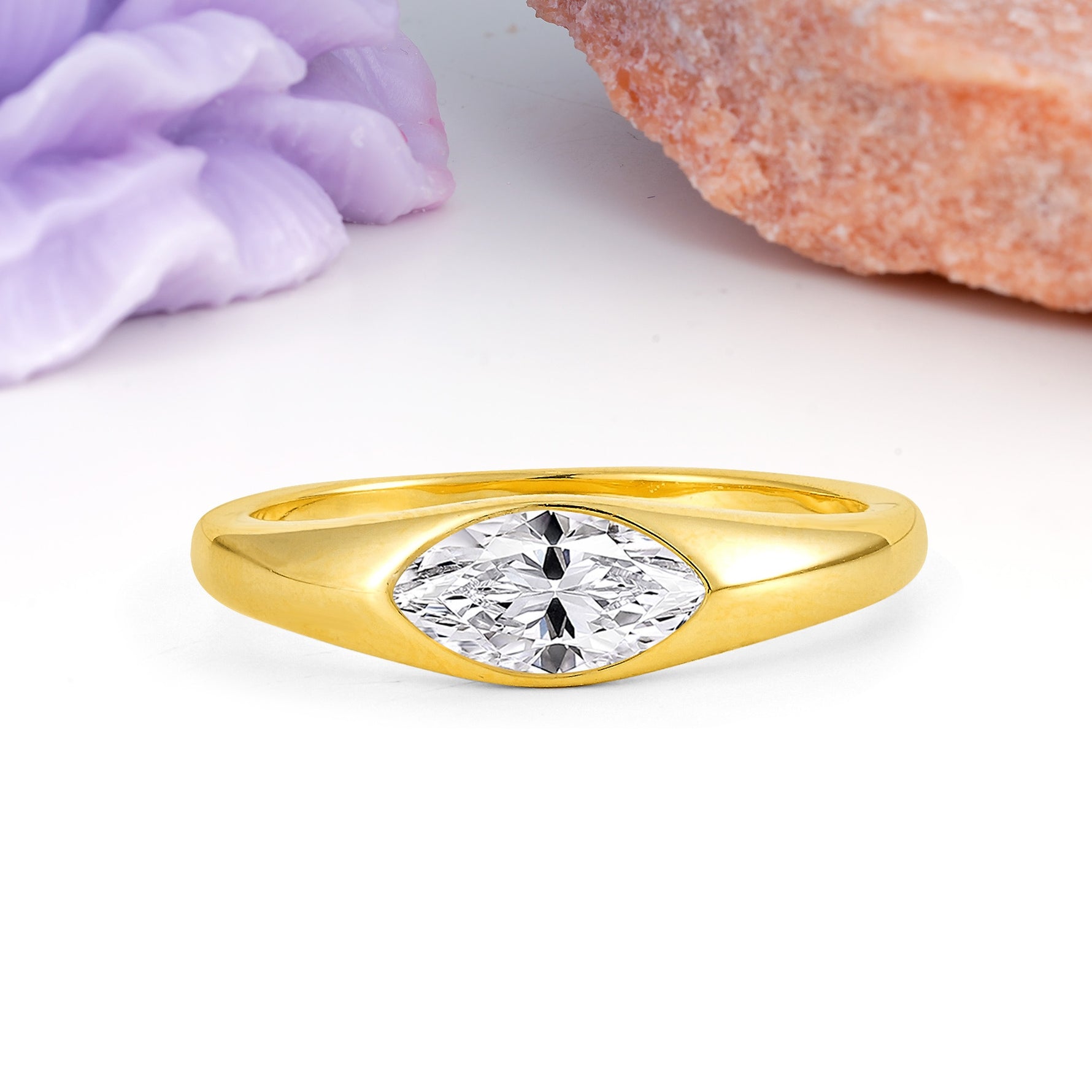 Unique Inset Marquise Cut Lab Diamond Engagement Ring - Additional view
