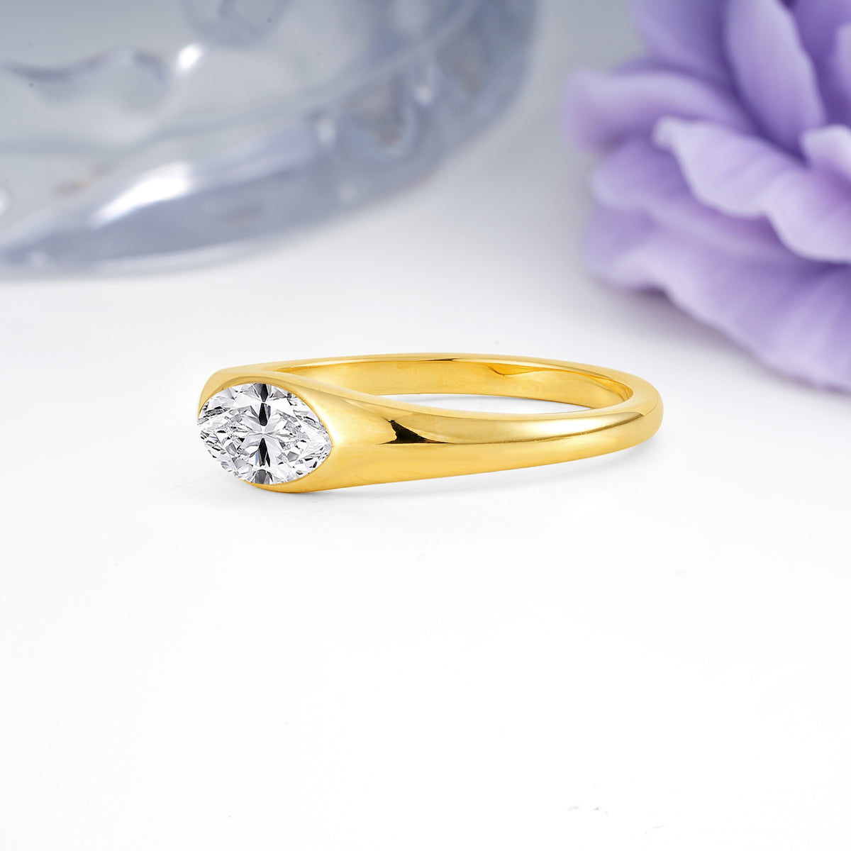Unique Inset Marquise Cut Lab Diamond Engagement Ring - Additional view