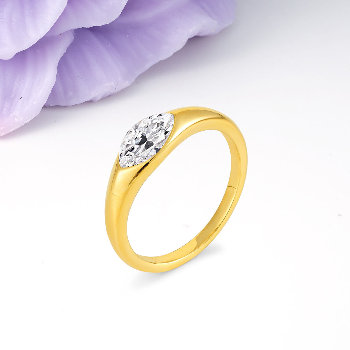 Unique Inset Marquise Cut Lab Diamond Engagement Ring - Additional view