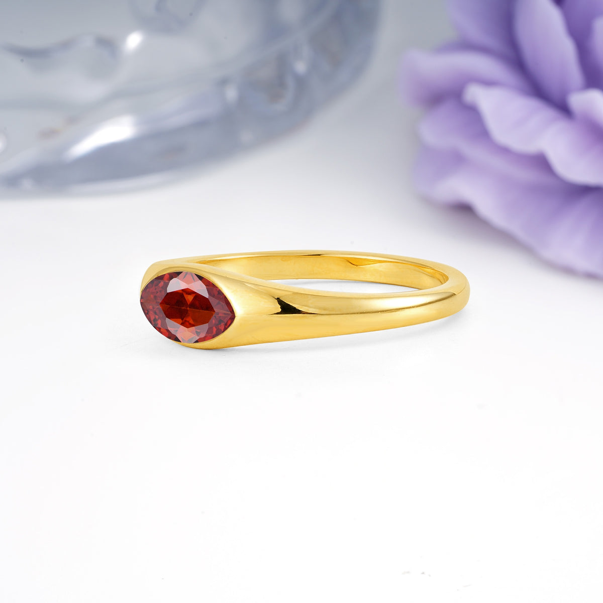 Unique Inset Marquise Cut Garnet Engagement Ring - Additional view