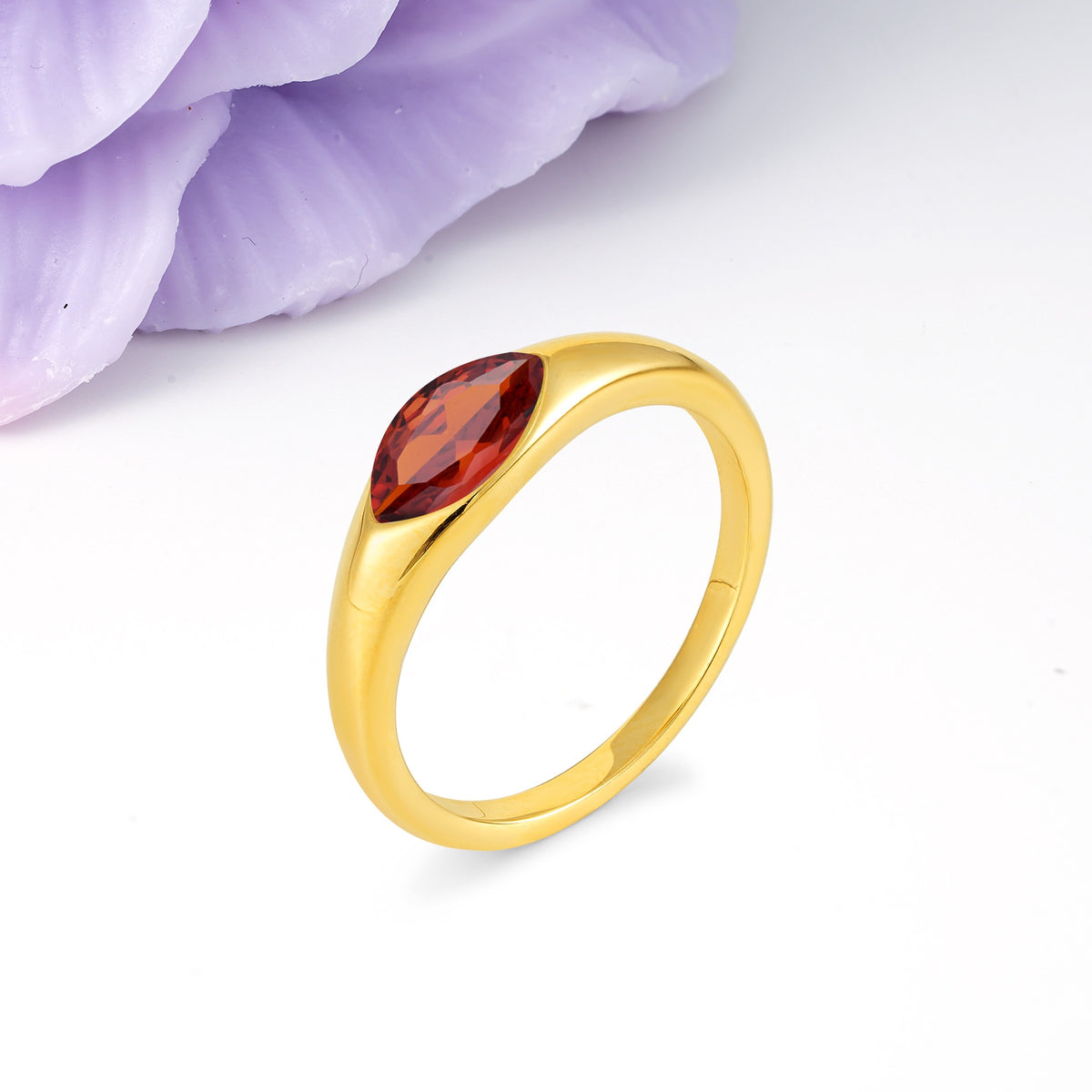 Unique Inset Marquise Cut Garnet Engagement Ring - Additional view