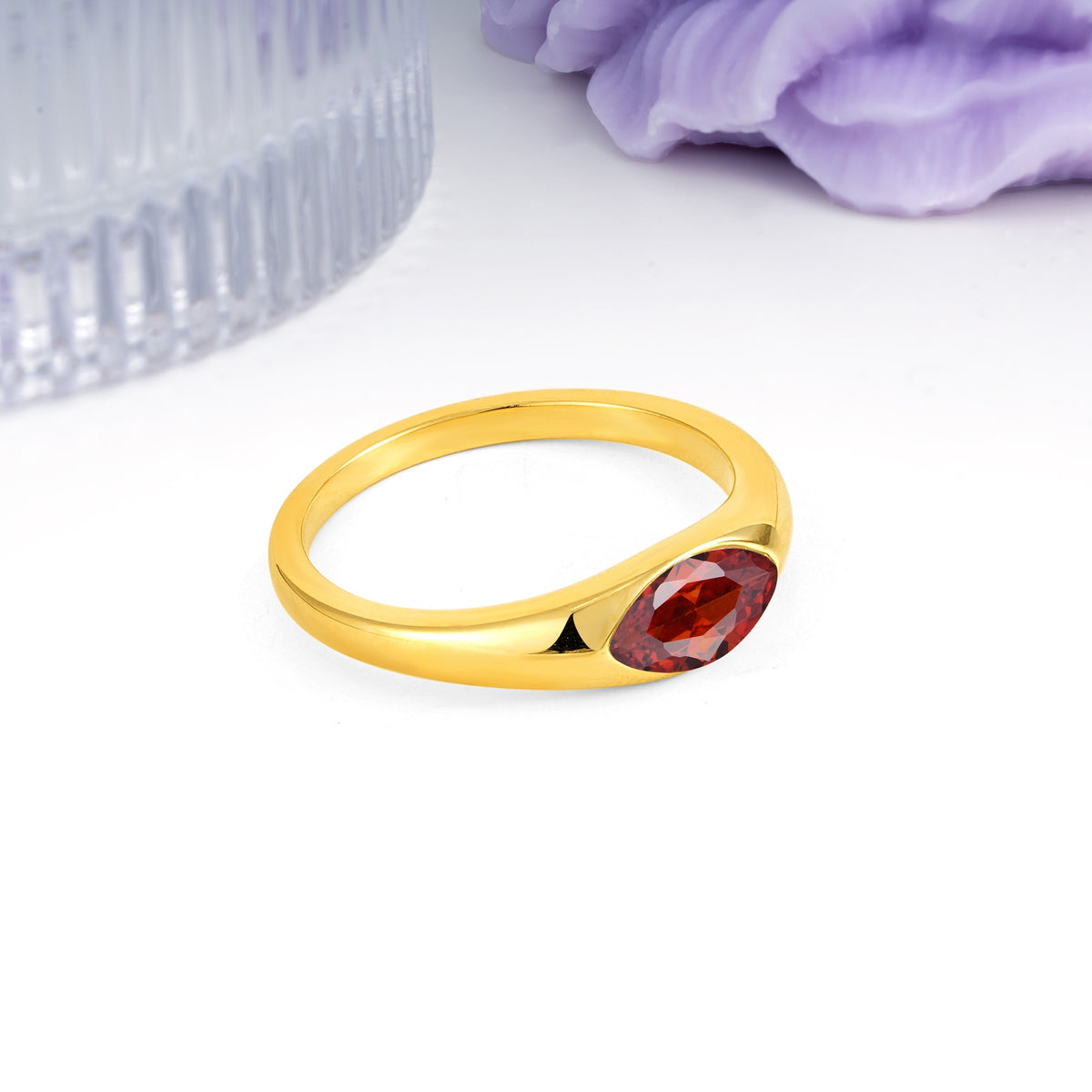 Unique Inset Marquise Cut Garnet Engagement Ring - Additional view