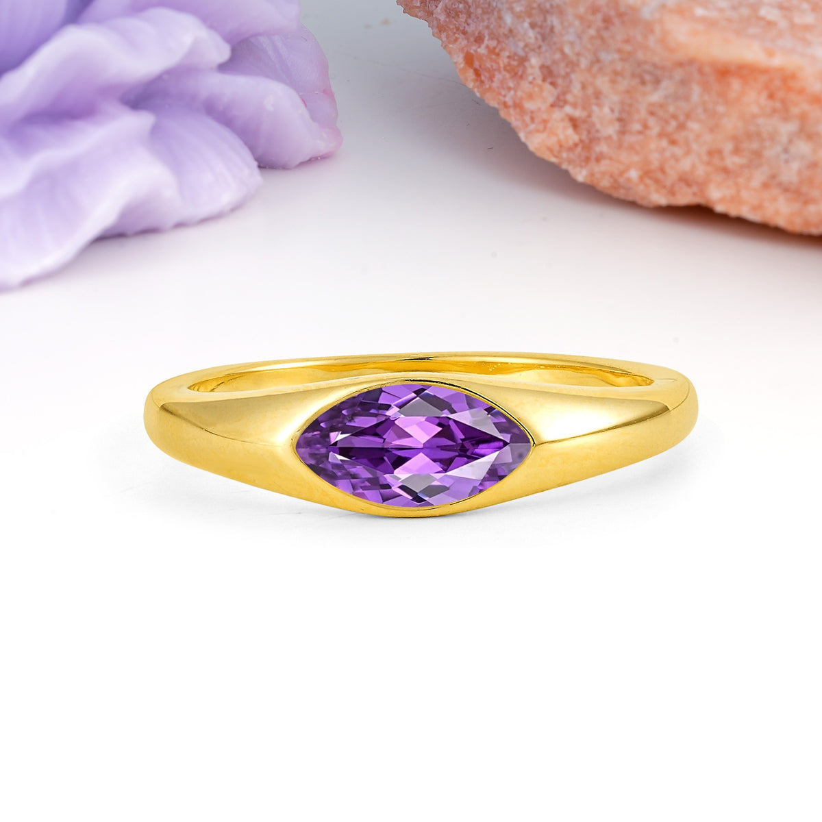 Unique Inset Marquise Cut Amethyst Engagement Ring - Additional view