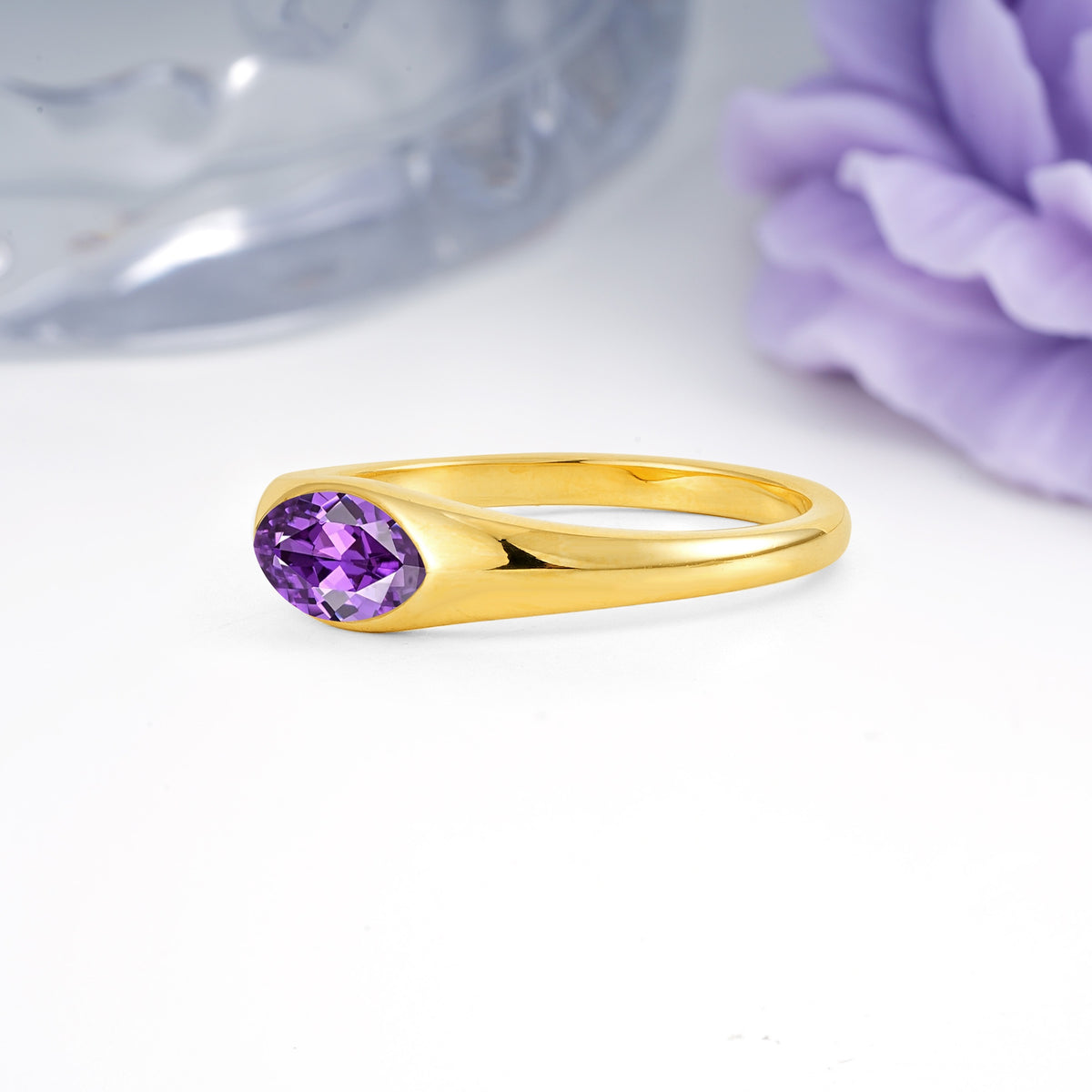 Unique Inset Marquise Cut Amethyst Engagement Ring - Additional view