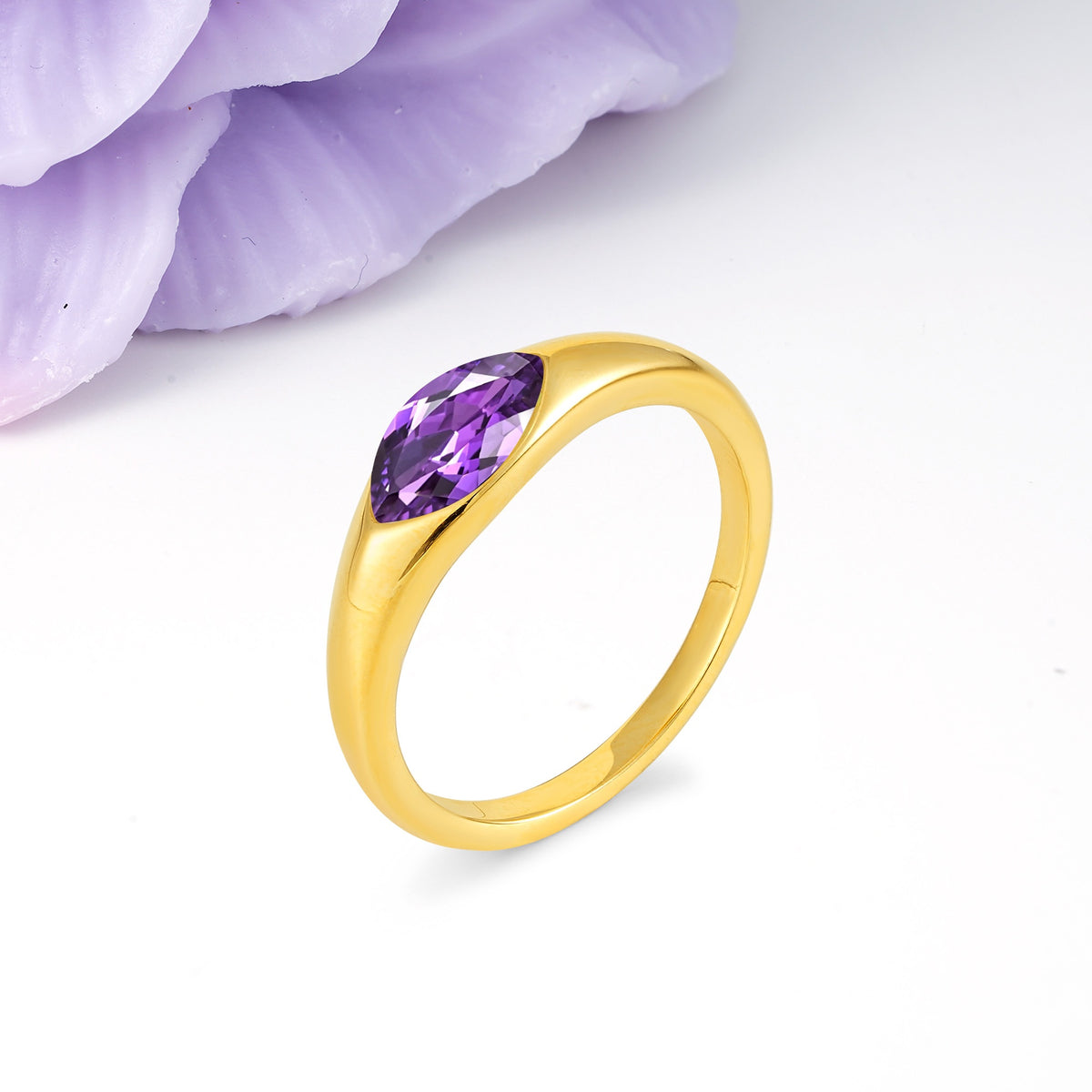 Unique Inset Marquise Cut Amethyst Engagement Ring - Additional view
