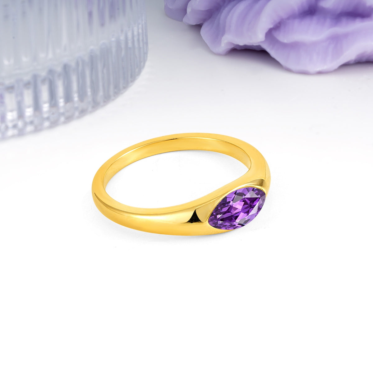 Unique Inset Marquise Cut Amethyst Engagement Ring - Additional view