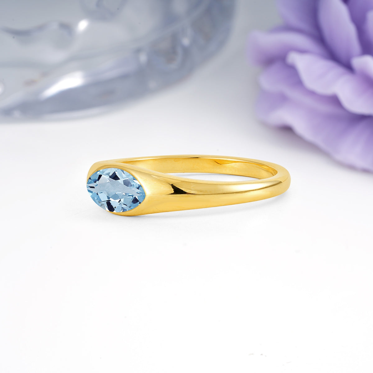 Unique Inset Marquise Cut Aquamarine Engagement Ring - Additional view
