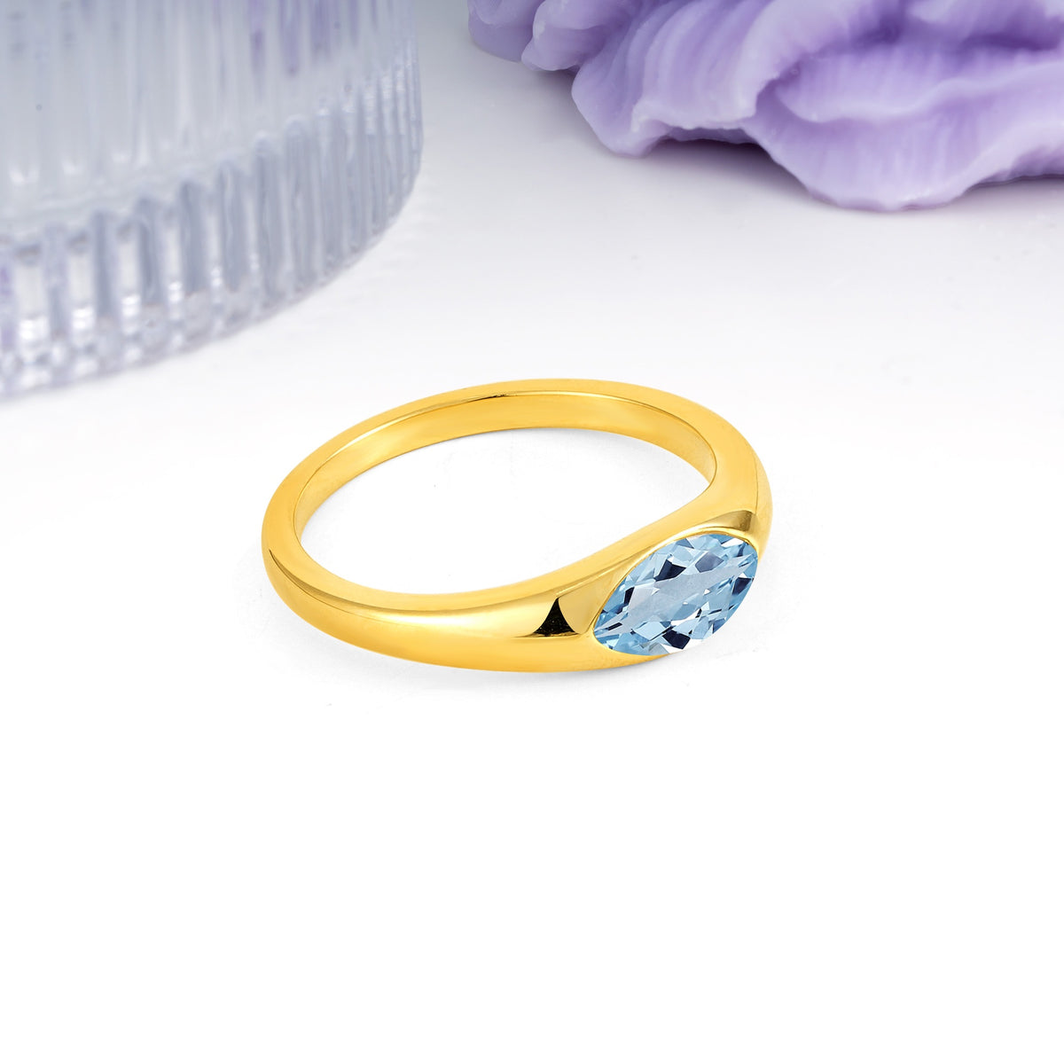 Unique Inset Marquise Cut Aquamarine Engagement Ring - Additional view