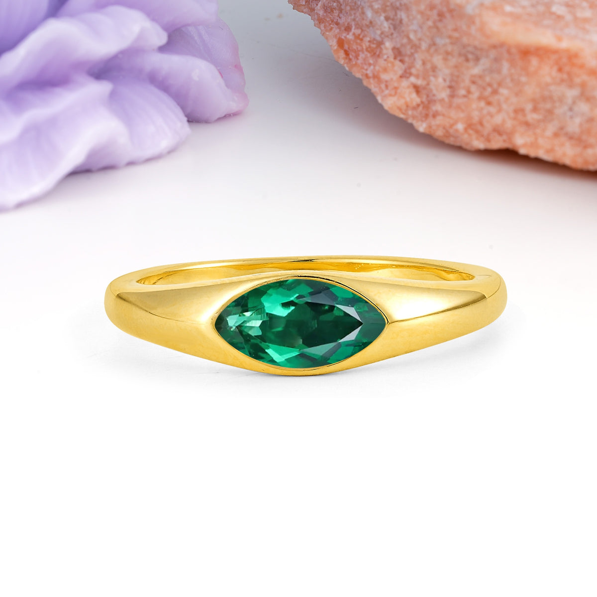 Unique Inset Marquise Cut Emerald Engagement Ring - Additional view