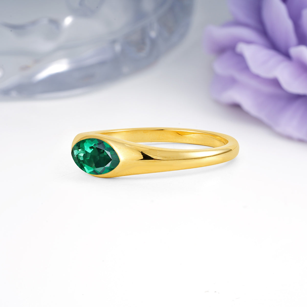 Unique Inset Marquise Cut Emerald Engagement Ring - Additional view