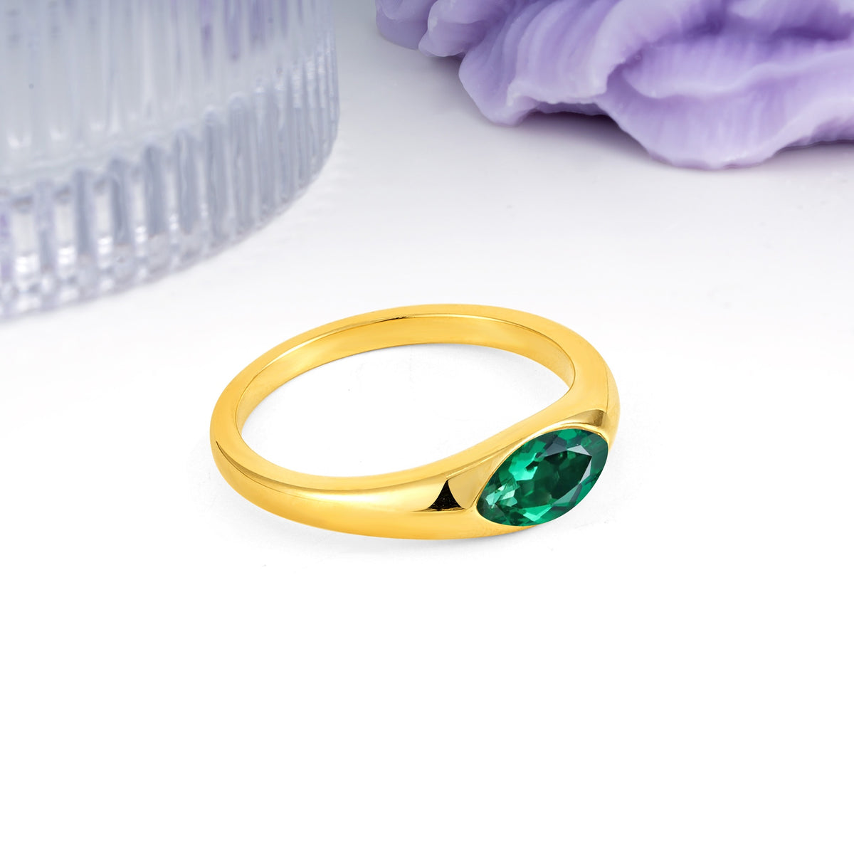 Unique Inset Marquise Cut Emerald Engagement Ring - Additional view