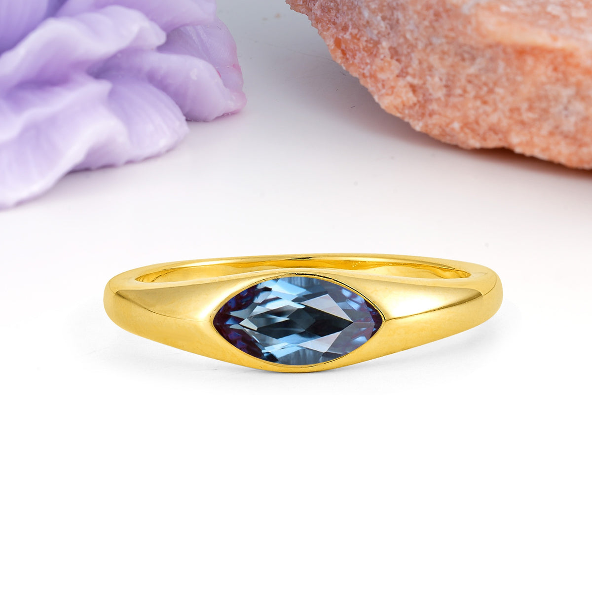 Unique Inset Marquise Cut Alexandrite Engagement Ring - Additional view
