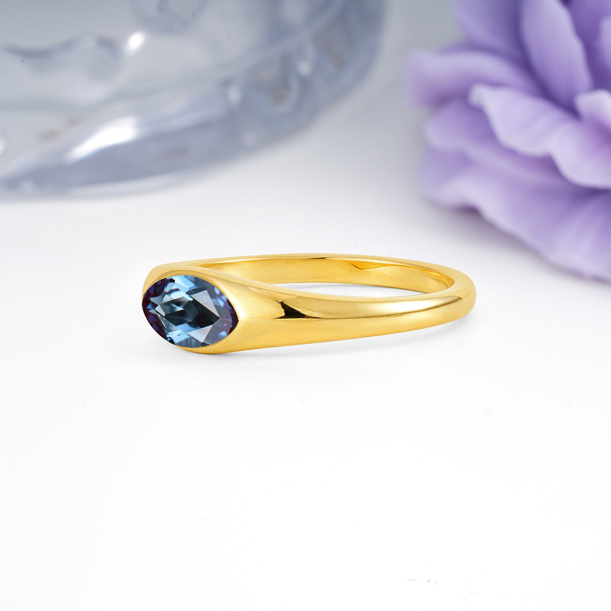 Unique Inset Marquise Cut Alexandrite Engagement Ring - Additional view