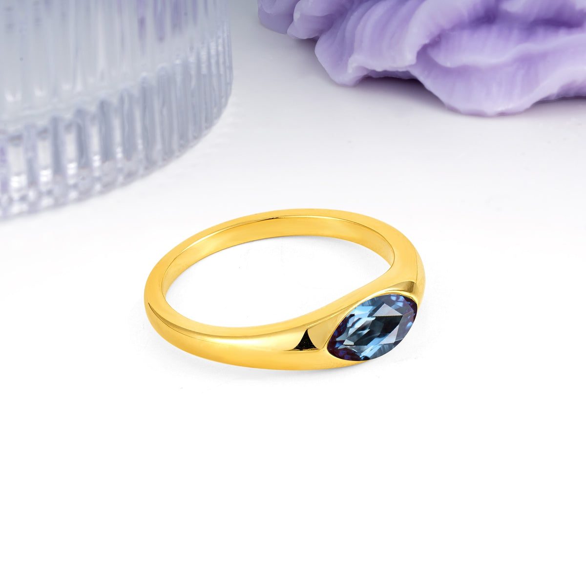 Unique Inset Marquise Cut Alexandrite Engagement Ring - Additional view