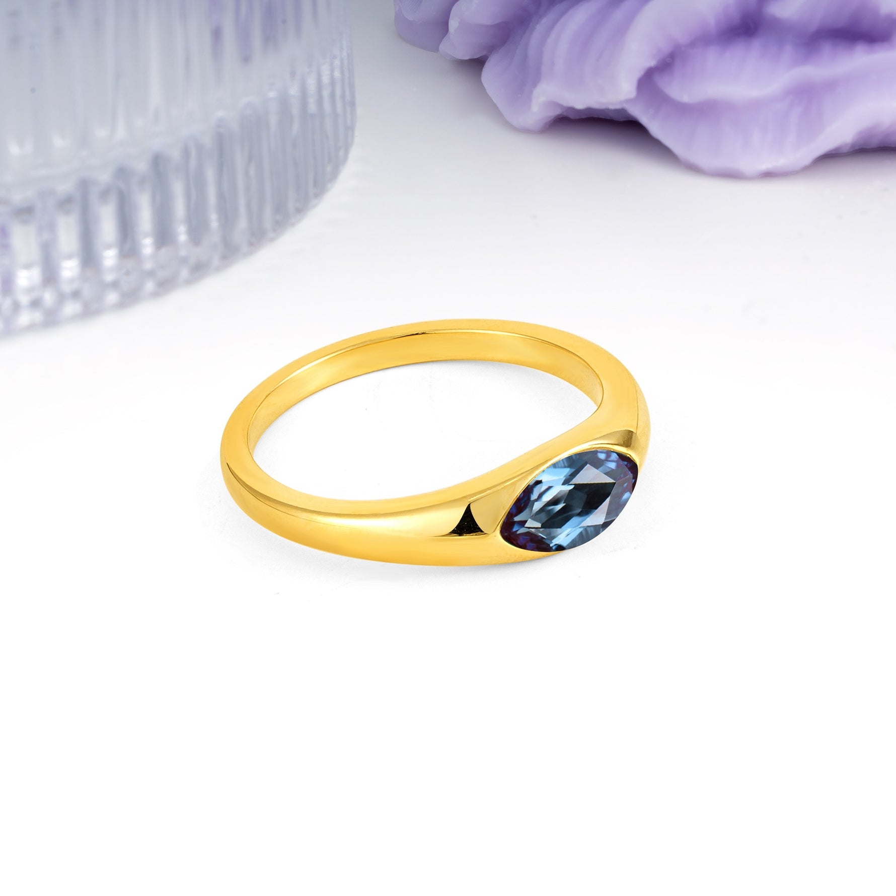 Unique Inset Marquise Cut Alexandrite Engagement Ring - Additional view