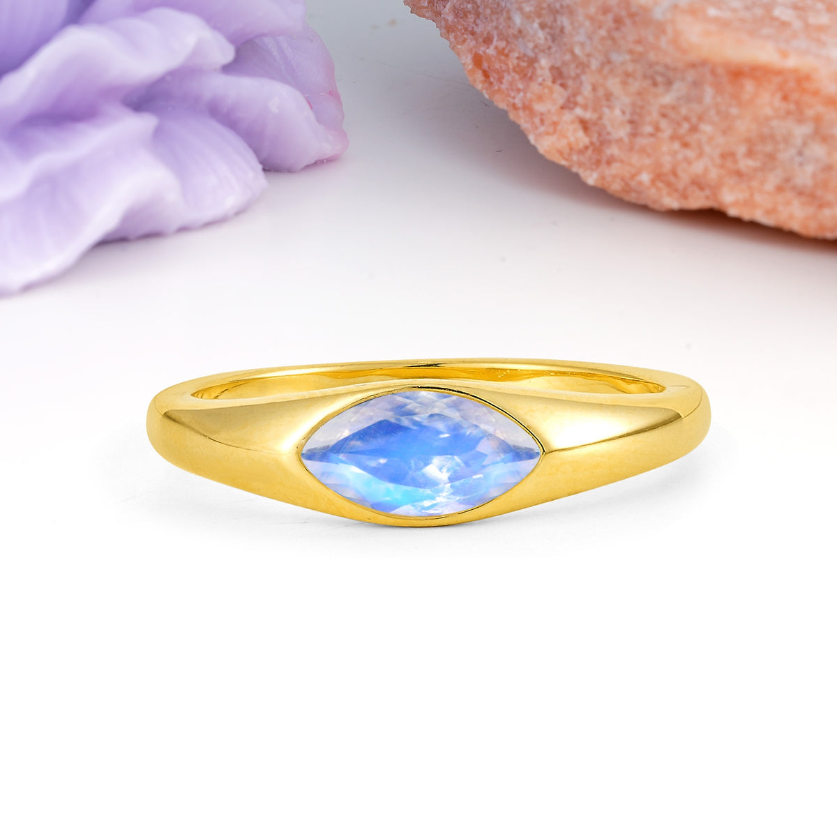 Unique Inset Marquise Cut Moonstone Engagement Ring - Additional view