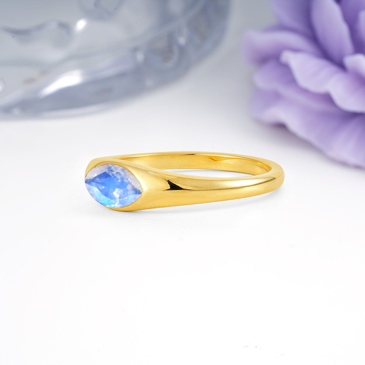 Unique Inset Marquise Cut Moonstone Engagement Ring - Additional view