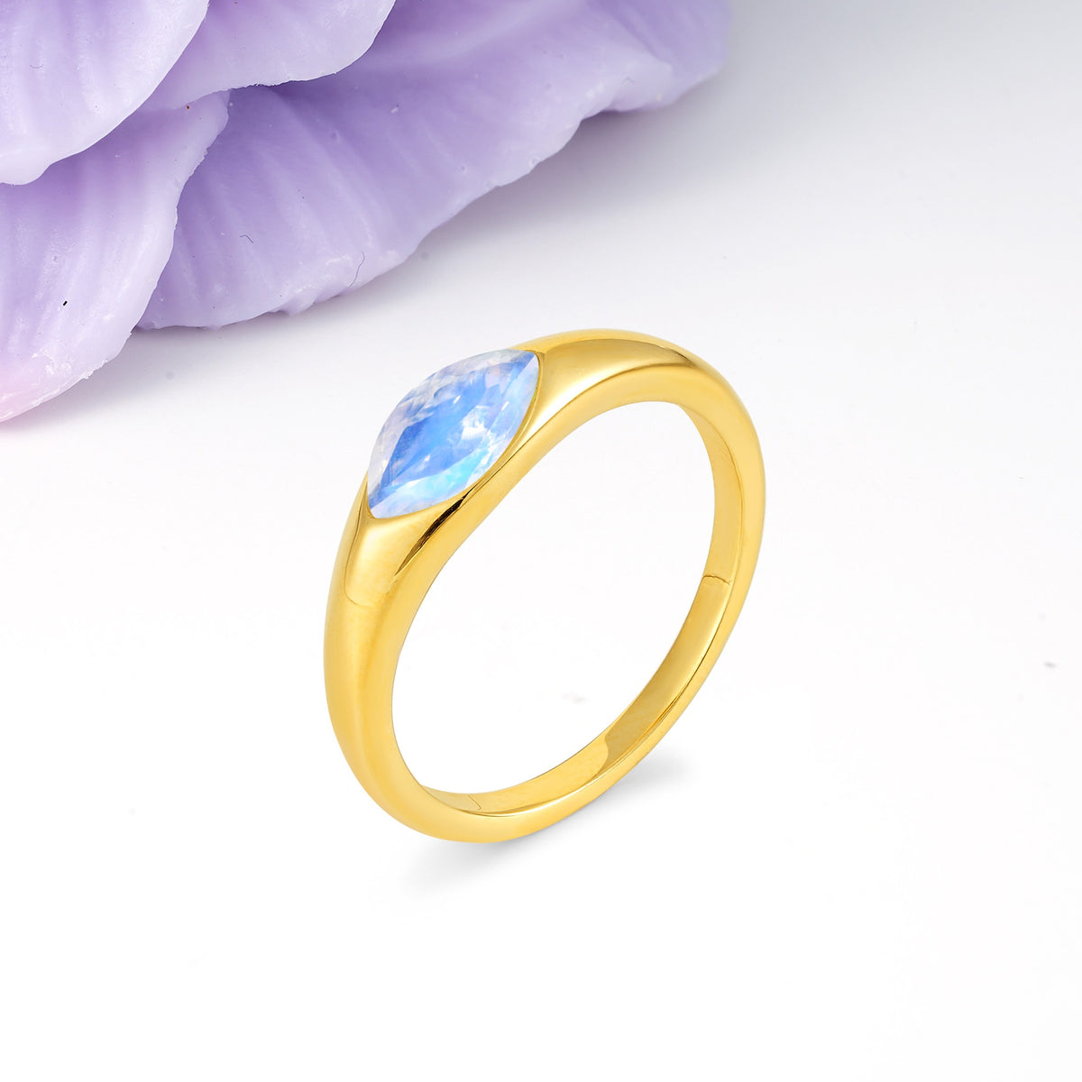 Unique Inset Marquise Cut Moonstone Engagement Ring - Additional view
