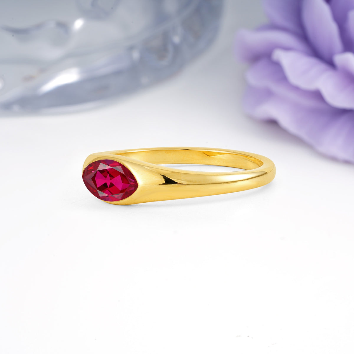 Unique Inset Marquise Cut Ruby Engagement Ring - Additional view