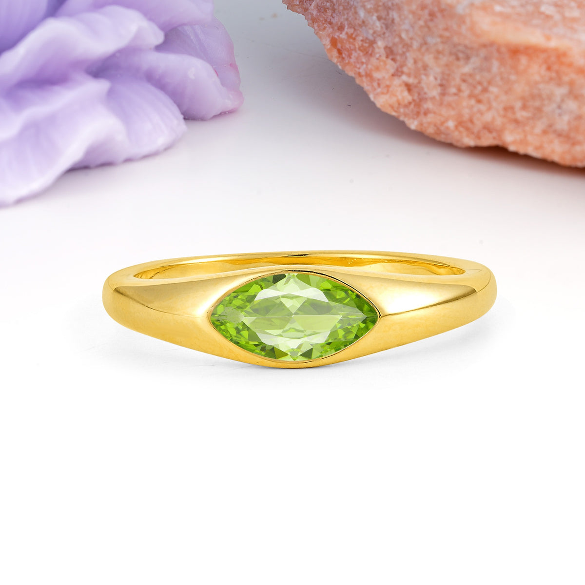 Unique Inset Marquise Cut Peridot Engagement Ring - Additional view