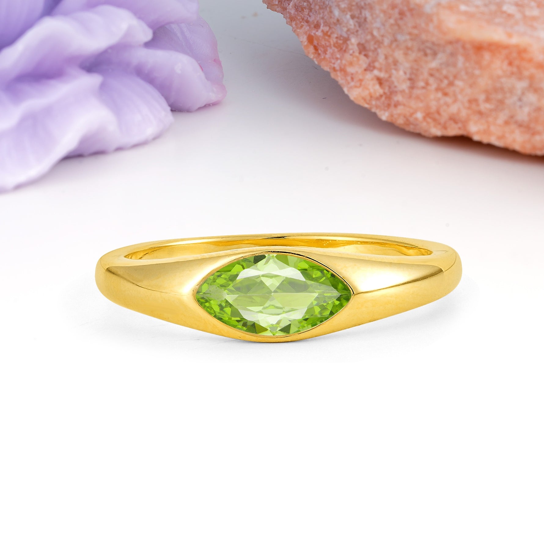 Unique Inset Marquise Cut Peridot Engagement Ring - Additional view