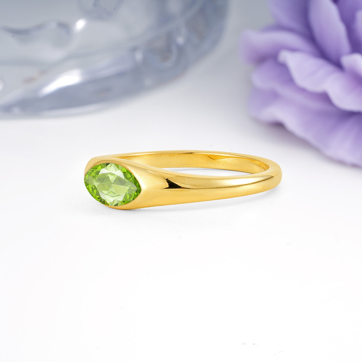 Unique Inset Marquise Cut Peridot Engagement Ring - Additional view