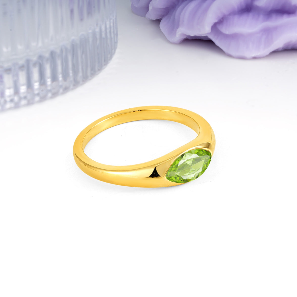 Unique Inset Marquise Cut Peridot Engagement Ring - Additional view